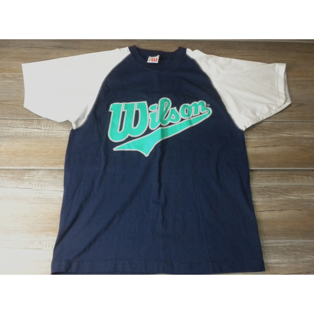 Wilson T-shirt XL Blue White Colorblock Raglan‎ Script Vintage 90's Retro Sports